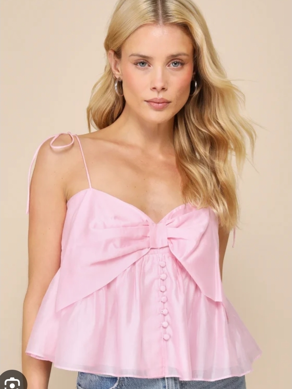 Pink Lily Light Pink Bow-Front Spaghetti Strap Camisole